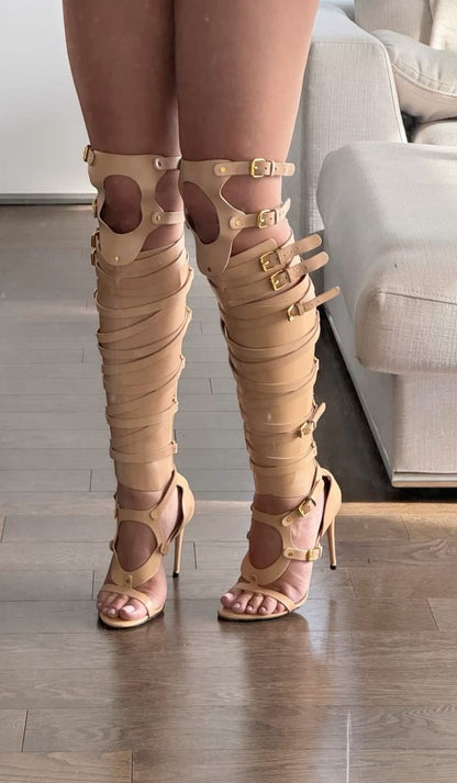 Knee High Gladiator - Beige
